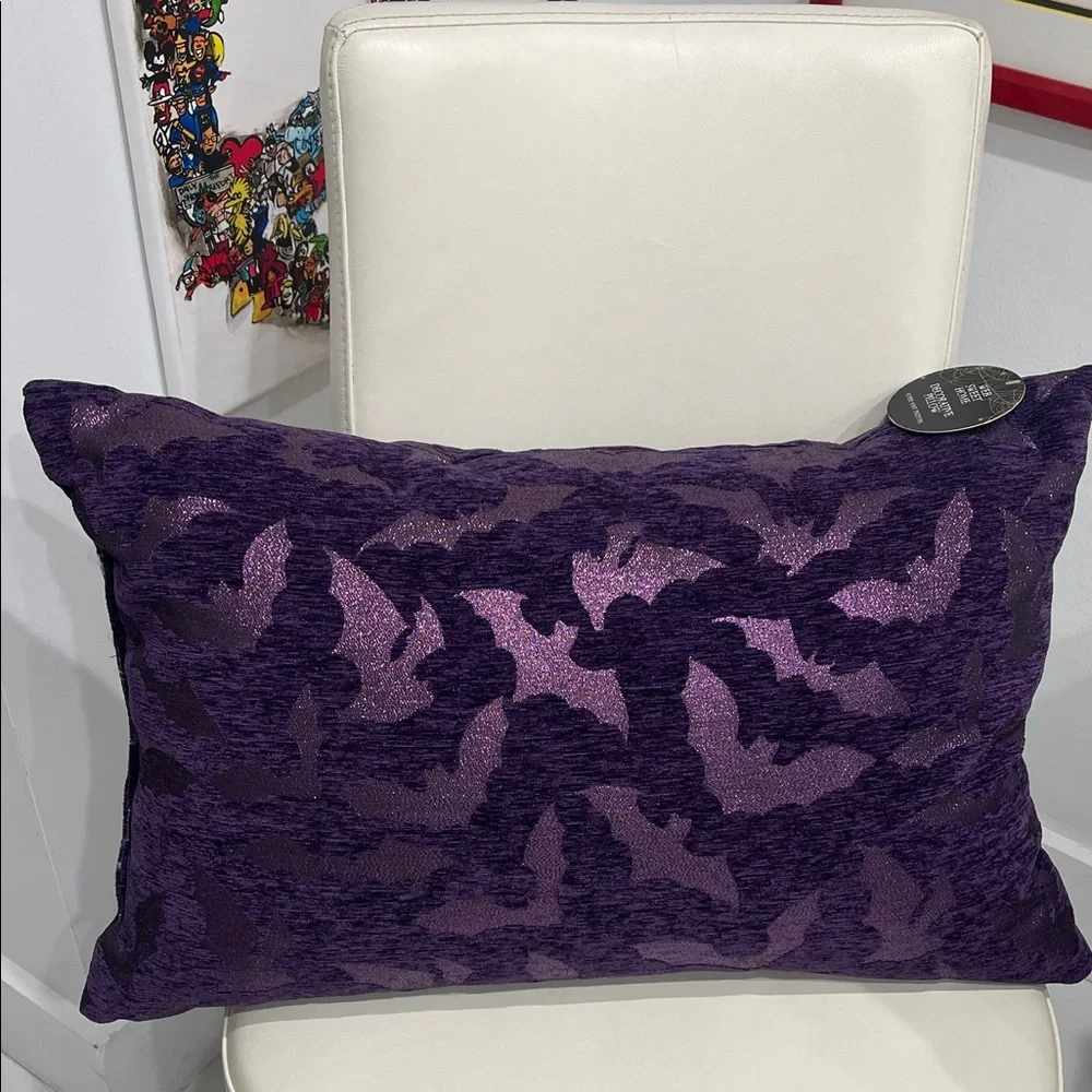 Web Sweet Home Halloween Purple Bat Design Throw Pillow